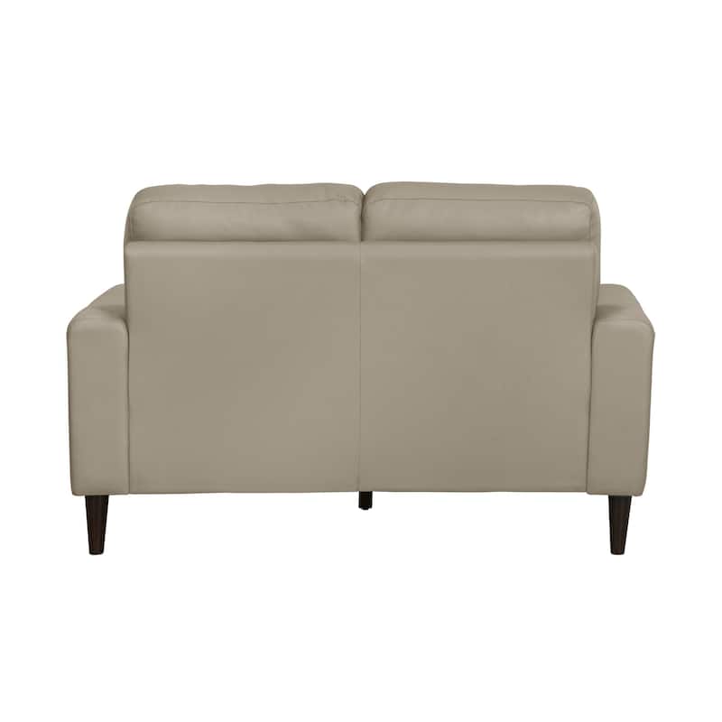 Willow 56 Inch Loveseat, Beige Top Grain and Faux Leather, Solid Wood
