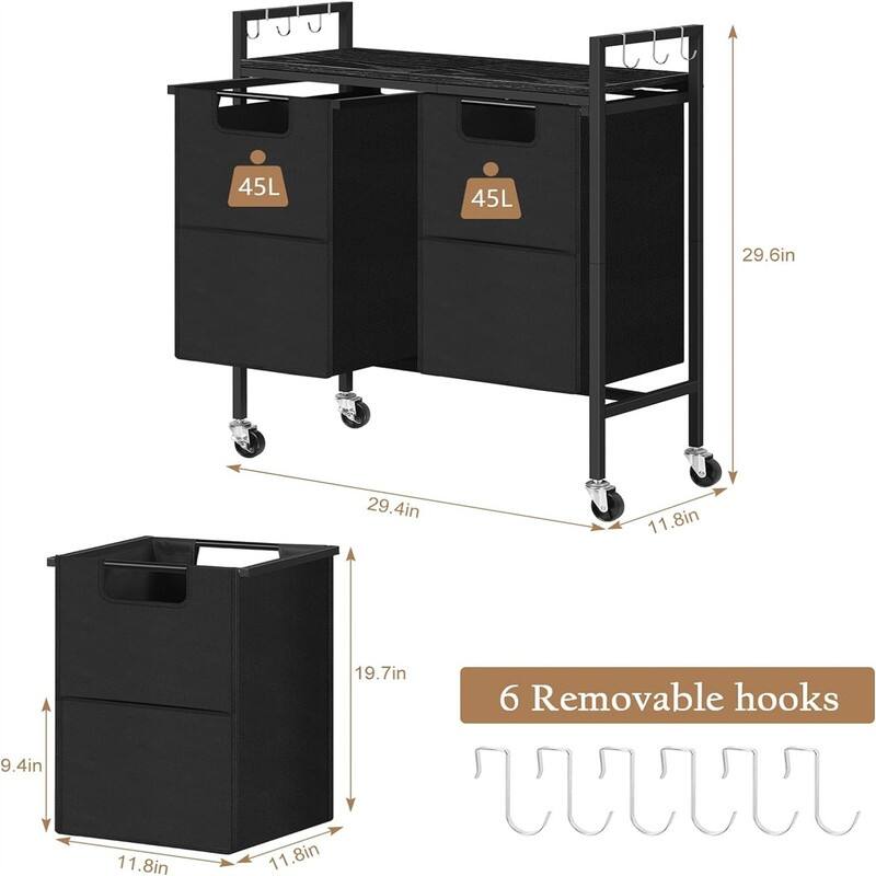 Laundry Hamper with Wheels - 29.4"L x 11.8"W x 29.6"H