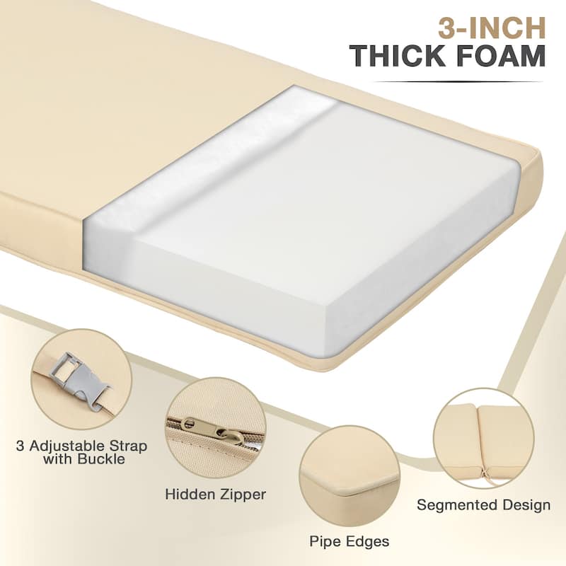 Aoodor Patio Chaise Lounger Cushions Set of 2, Olefin Fabric, Water-Resistant, 72x21x3 Inches(Only Cushions)