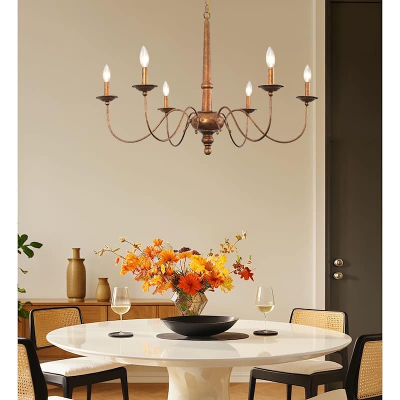 6-Light French Manor Chandelier – Distressed Gold Brass - Antique Brass