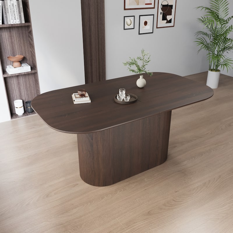 63-Inch MDF Modern Dining Table‌ – Stylish Design with Vertical Striped Legs, Thick Elegant Tabletop, Seats 4-8 People .