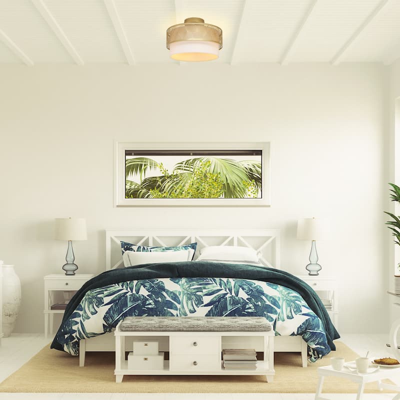 Celia River of Goods Gold Metal and White Fabric Drum 13.125-Inch Ceiling Light - 13.125" x 13.125" x 8.75"