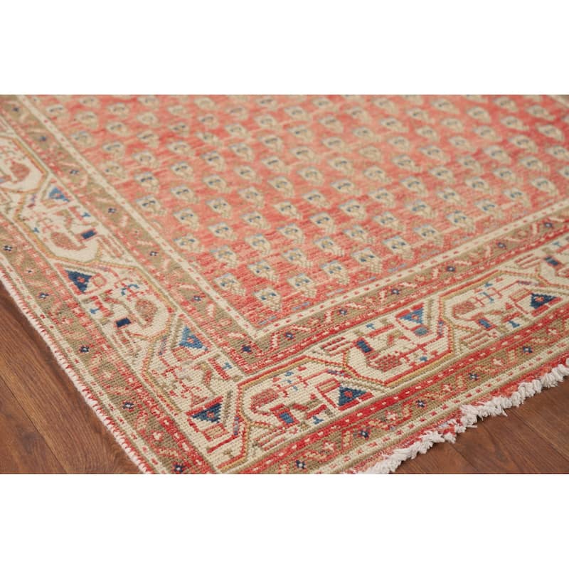 Geometric Botemir Persian Vintage Runner Rug Handmade Wool Carpet - 3'6" x 10'2"