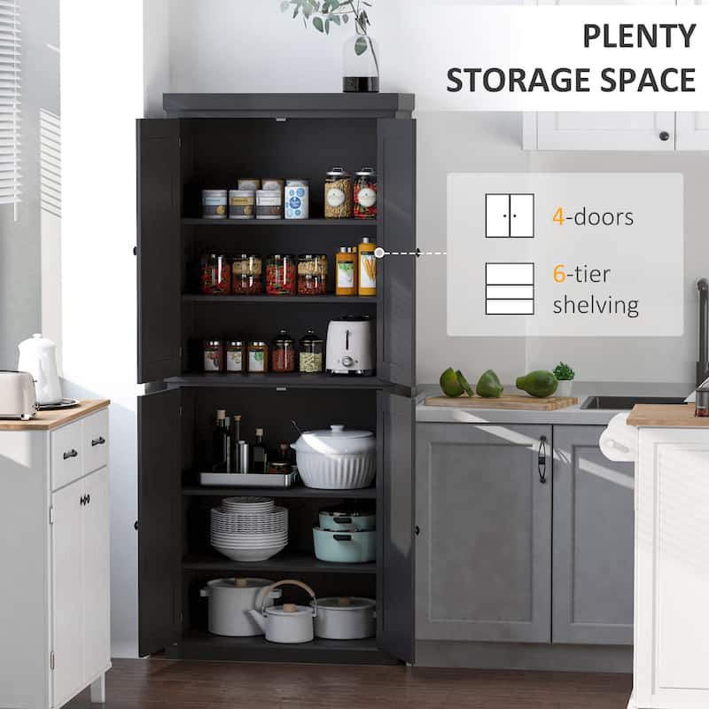 HOMCOM Freestanding Modern 4 Door Kitchen Pantry, Storage Cabinet Organizer with 6-Tier Shelves, and 4 Adjustable Shelves