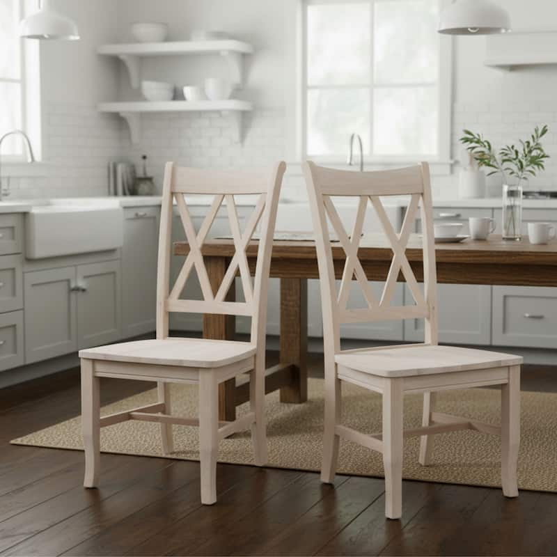 International Concepts Solid Wood Set of 2 Double X-Back Dining Chairs