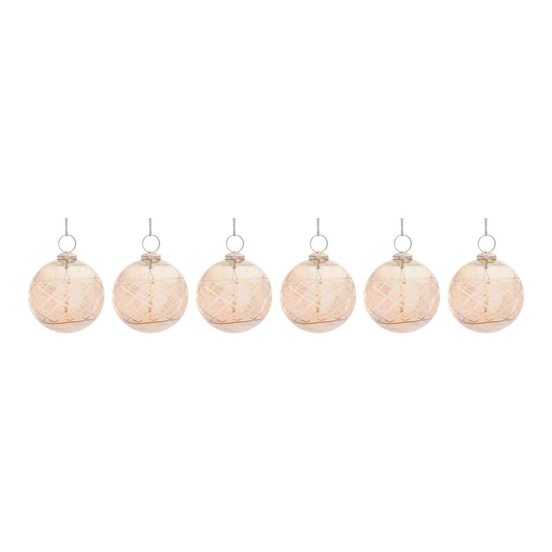 Shiny Finish Etched Glass Christmas Ball Ornaments 3" (80Mm) Beige 6Ct