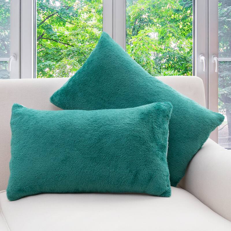 Cheer Collection Set of 2 Ultra Soft and Fluffy Throw Pillow - 12x20 - Green