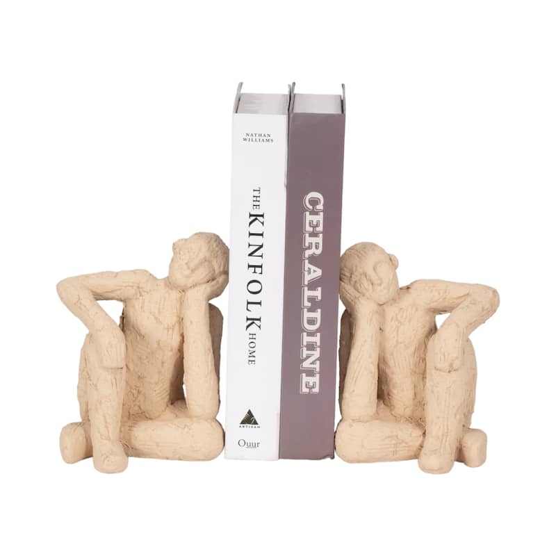 Sagebrook Home Cement Thinking Man Bookends, Inspiring Tan Decor, 7 Inch, Set of 2 - 6" x 5" x 7"