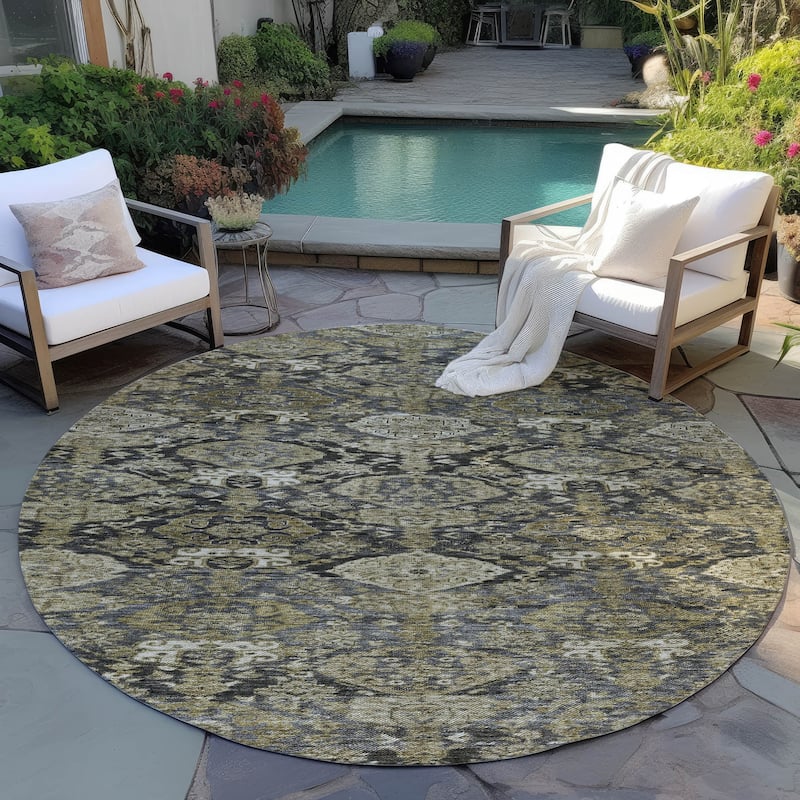Machine Washable Indoor/ Outdoor Traditional Damask Chantille Rug