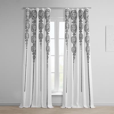 Exclusive Fabrics Cyprus Printed Linen Textured Room Darkening Curtain (1 Panel) - Unique Print, Textured Elegance