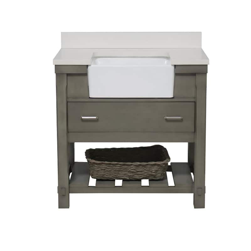 KitchenBathCollection Charlotte 36" Farmhouse Bathroom Vanity with Quartz Top