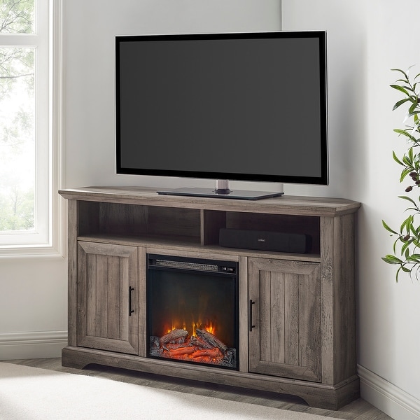 The Gray Barn Wind Gap Groove Door Corner Fireplace TV Stand. Opens flyout.