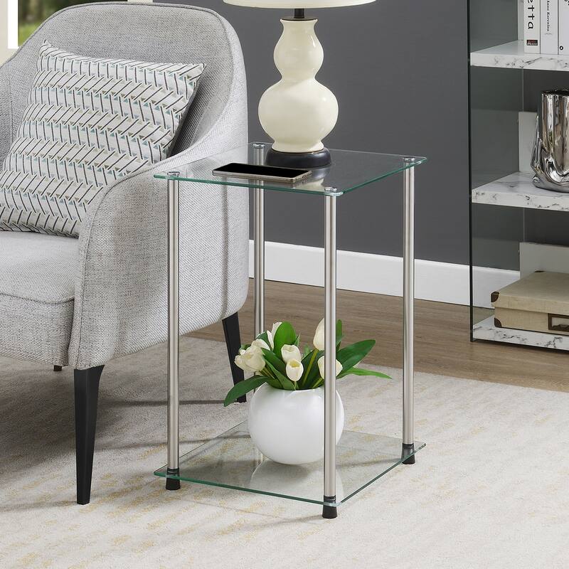 Convenience Concepts Designs2Go Classic Glass 2 Tier Square End Table - Glass/Chrome