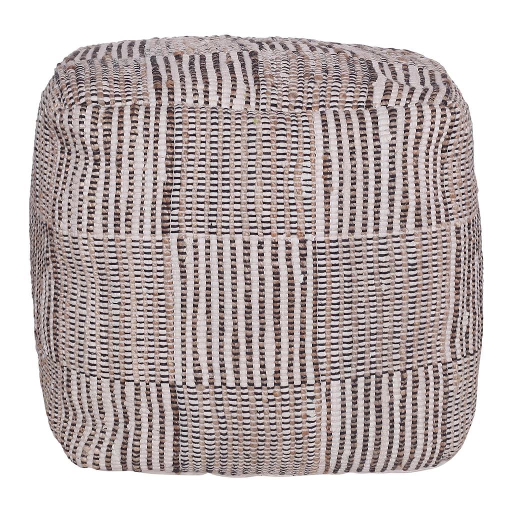 Geometric Striped Square Pouf Ottoman - 18" - Tan and Beige