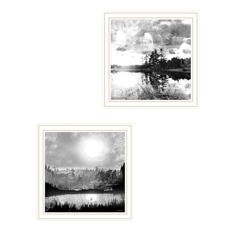 Trendy Decor 4U "Contemporary Lake Scenes" Printed Framed Wall Art by Bluebird Barn - White - 14 x 14