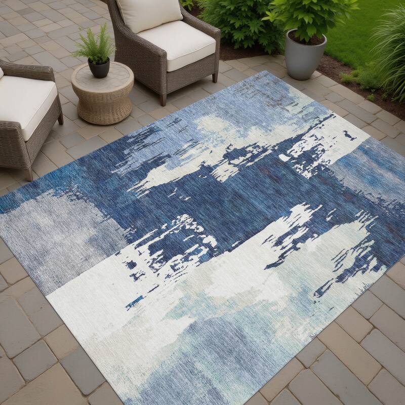 Machine Washable Indoor/ Outdoor Contemporary Fusion Chantille Rug - Blue - 5' x 7'6"