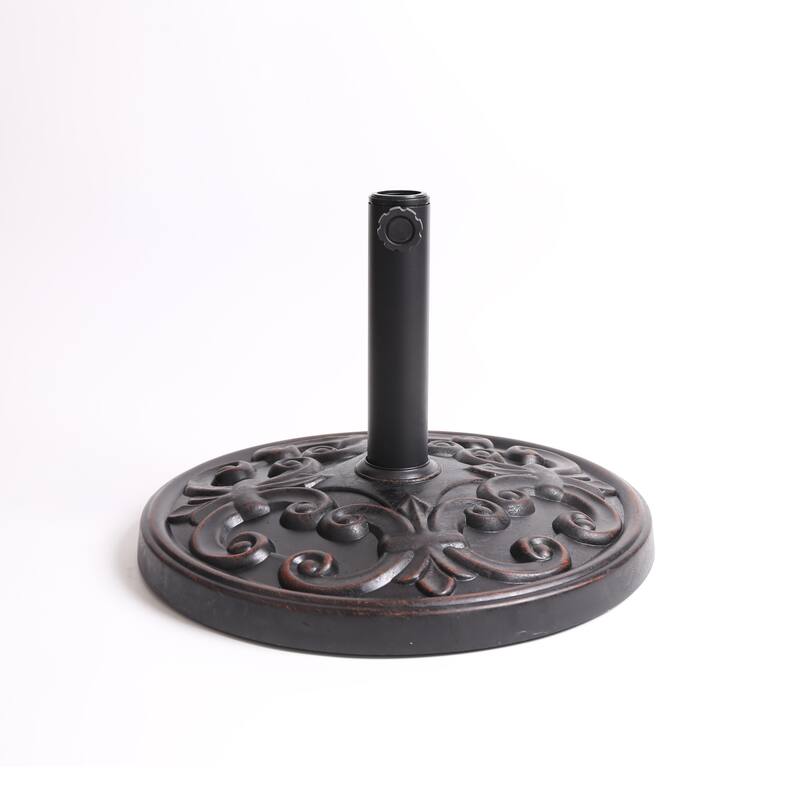 Roomfitters Gobi Resin Outdoor Umbrella Base with Scroll Pattern, Weather Resistant Bronze Finish