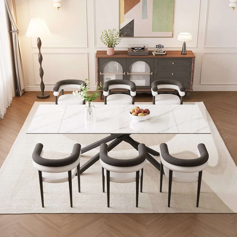 102.36 Inch Extendable Rectangular Sintered Stone Dining Table Seat For 8-10