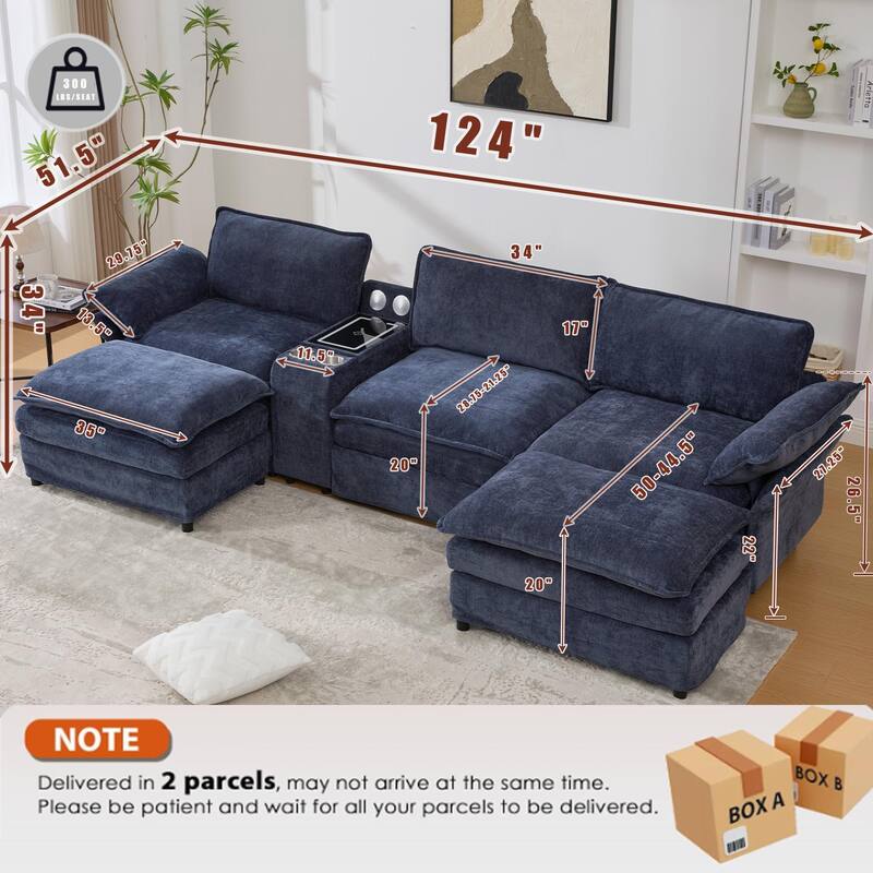 U Shaped Modular Sectional Sofa - Blue