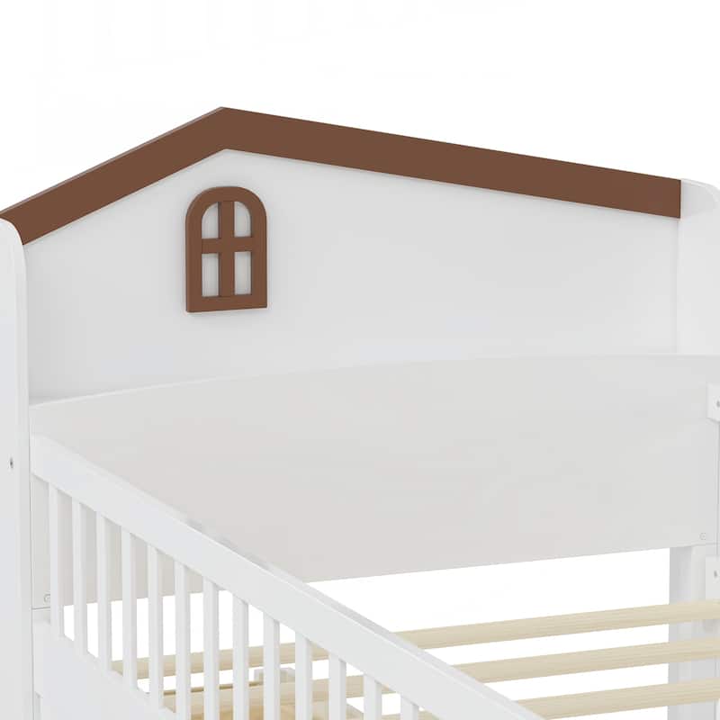 Twin Bed Frame with Storage 4 Drawers,Wooden Bed Frame for Kids,Platform Twin Size Bed with Guardrail Headboard
