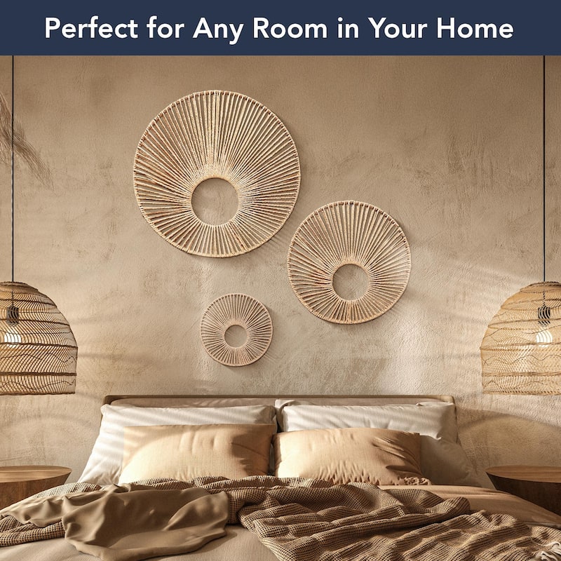 American Art Decor Woven Paper Rope Wall Decor, Set of 3 - Natural