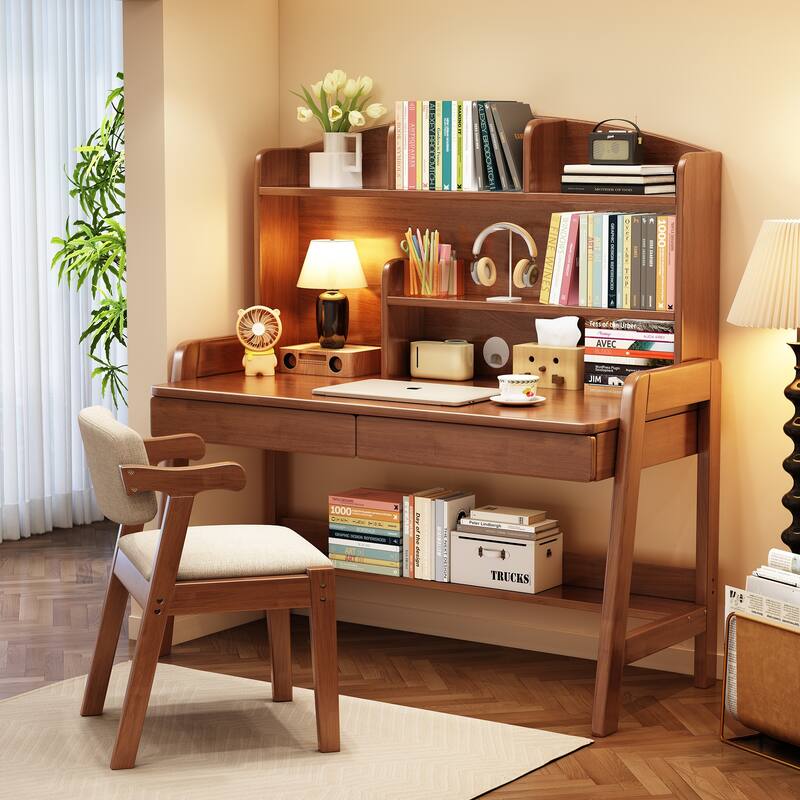 Kids Desk and Chair Set, Kid Study Desk, Computer Writing Desk - 36.6"x21.7" - Brown