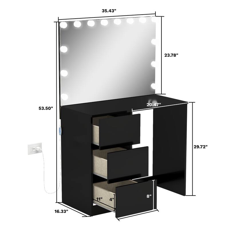Boahaus Black Kids & Teen Makeup Vanity Table