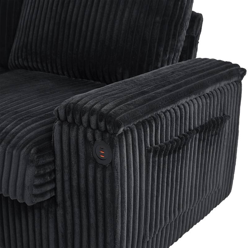 133" Corduroy 4-Seater Sofa with USB Ports, Flip-Top Cup Holders, and Hidden Storage