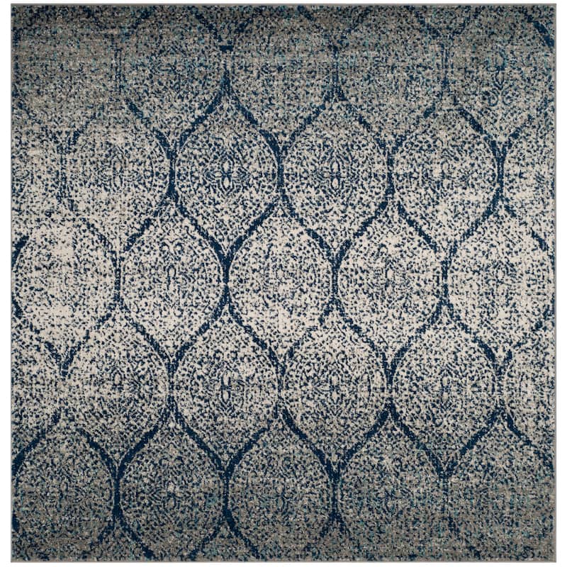 SAFAVIEH Madison Gesa Boho Chic Ogee Trellis Rug - 5'3" x 5'3" Square - Navy/Silver