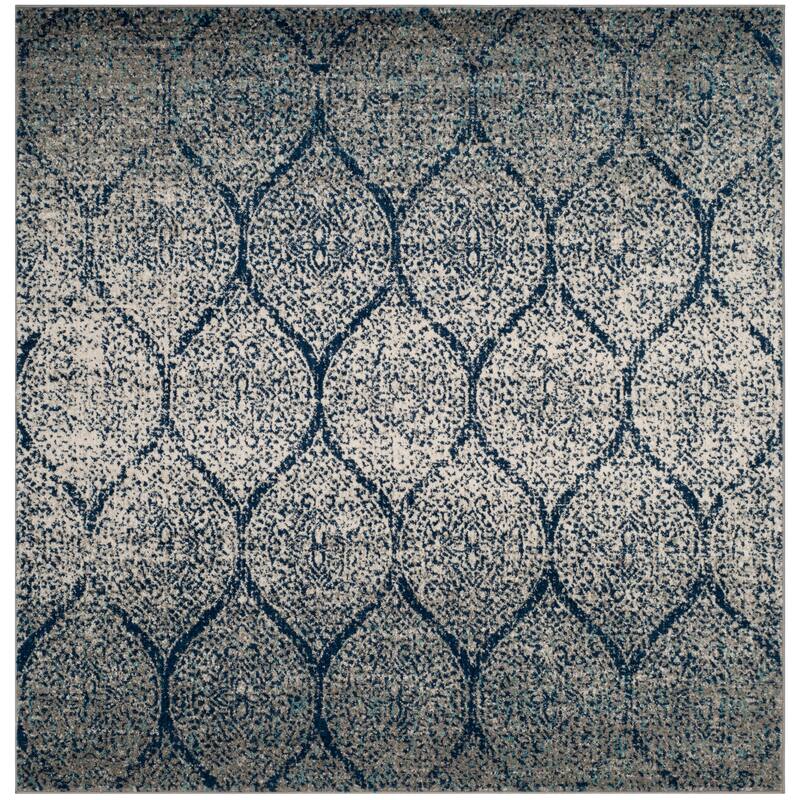 SAFAVIEH Madison Stella Boho Chic Ogee Trellis Rug - 9' x 9' Square - Navy/Silver