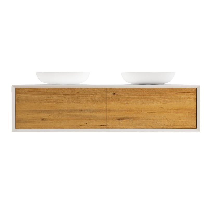 Wall Mounted Bathroom Vanity Set with White Solid Surface Top and Vessel Sink