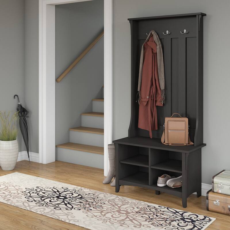 Salinas Hall Tree with Shoe Storage Bench by Bush Furniture - Vintage Black