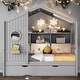 preview thumbnail 2 of 16, Wooden Full Size House Bed with Trundle, Modern Design for Kids with Storage Shelf