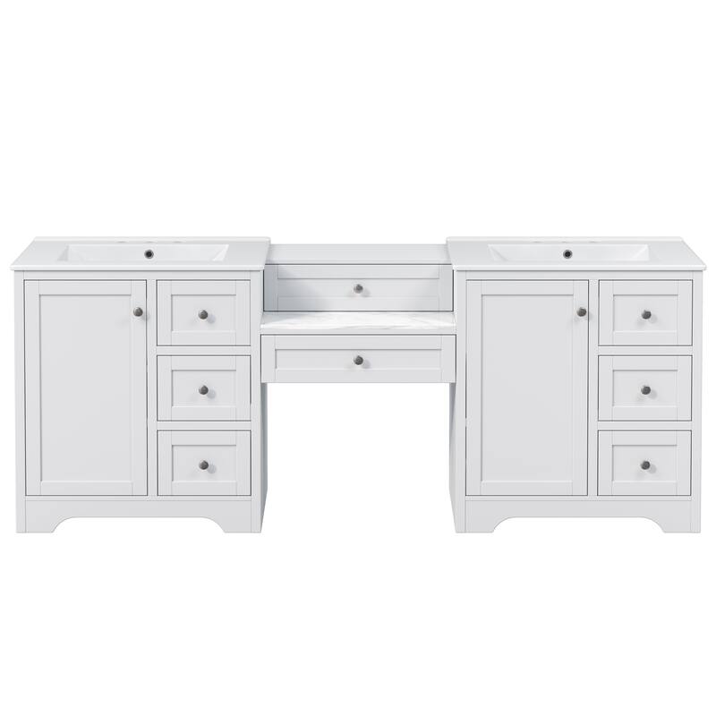 Christopher Knight Home - Wooden 84 Inches Double Sink Bathroom Vanity (Separate Sink) with Engineered Stone Countertop