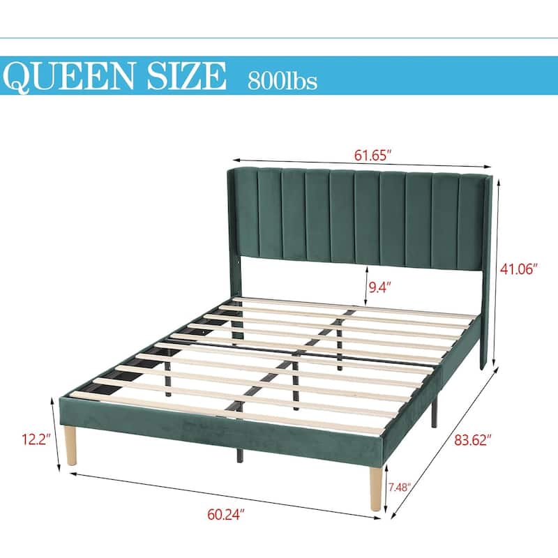 Alazyhome Upholstered Platform Bed Frame - Green - Queen