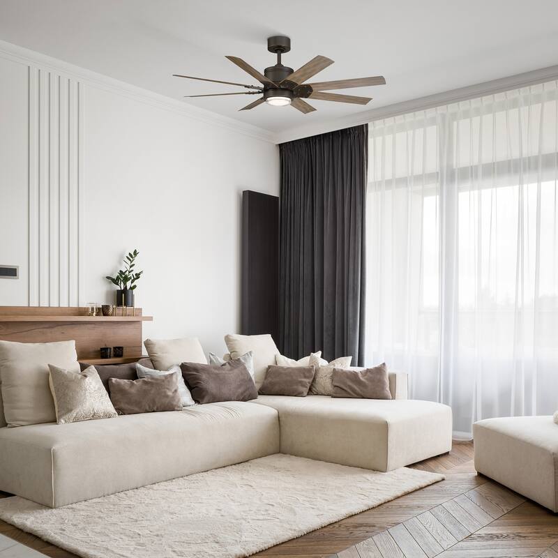 Renegade Indoor and Outdoor 8-Blade Smart Ceiling Fan 52in with 3000K LED Light Kit and Remote Control with Wall Cradle - 52