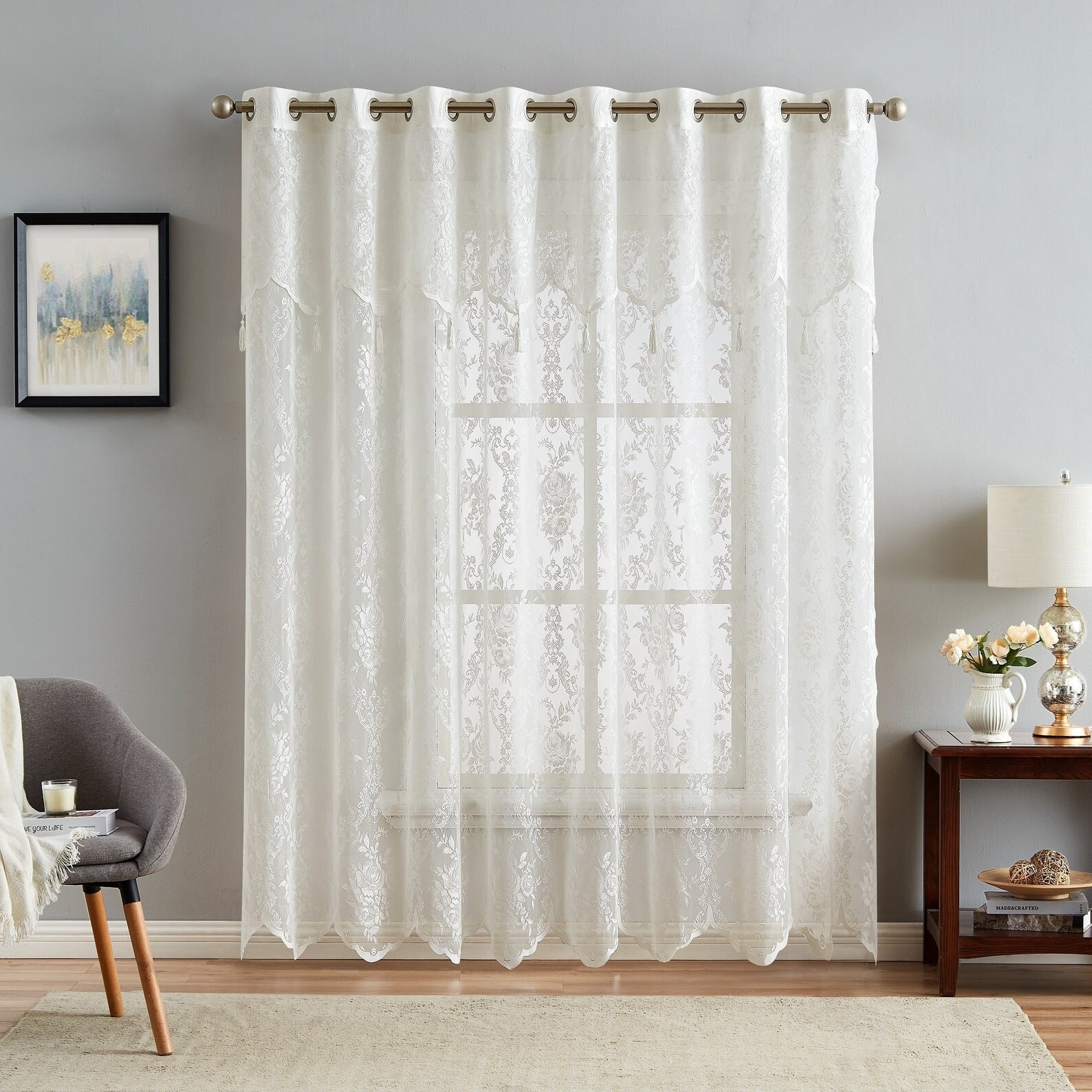WARM HOME DESIGNS Lace Patio Door Curtain with Attached Valance On Sale Bed Bath Beyond 36194046