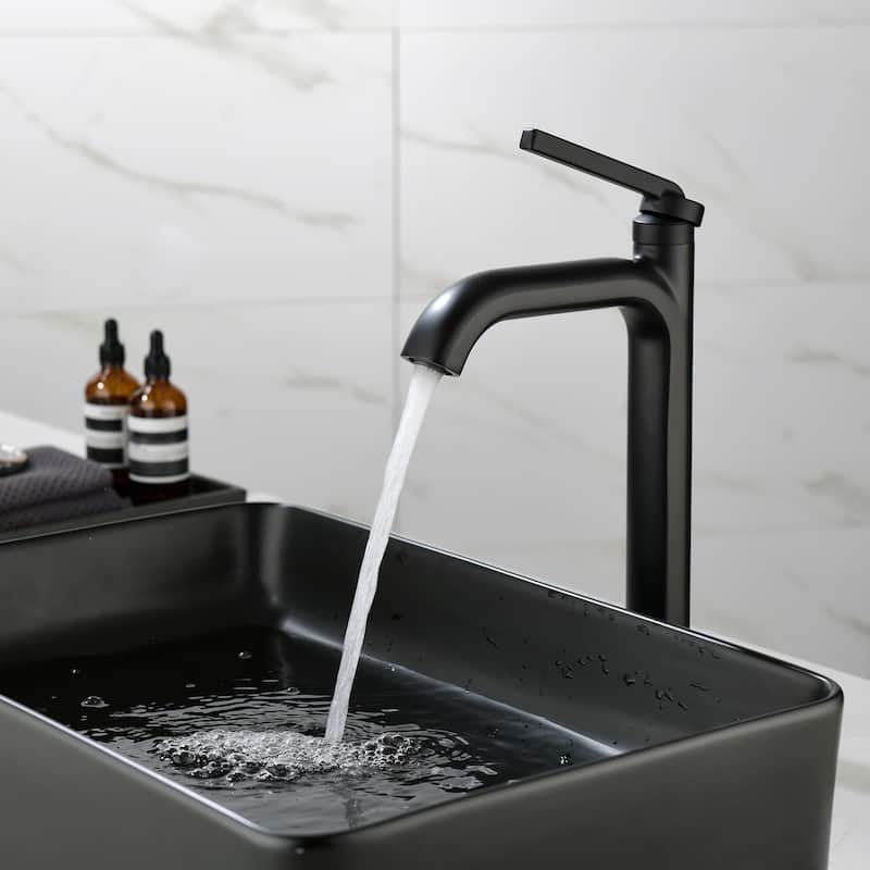Single Handle Bathroom Vessel Sink Faucet Brass Modern 1 Holes Bathroom High Tall Faucets Matte Black