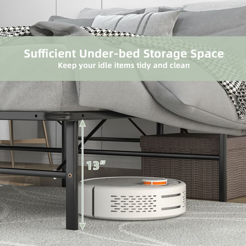 Gymax 14'' Twin/Full/Queen Size Metal Platform Bed Foldable Mattress