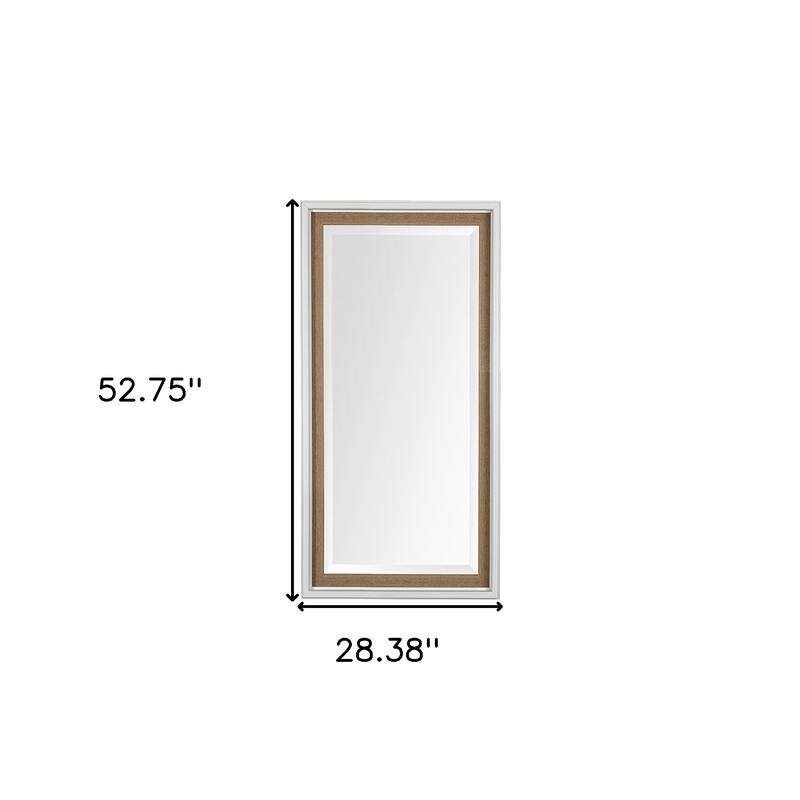 HomeRoots 53" White And Natural Framed Bathroom Vanity Mirror - 28.38 in. x 52.75 in. x 2.50 in.
