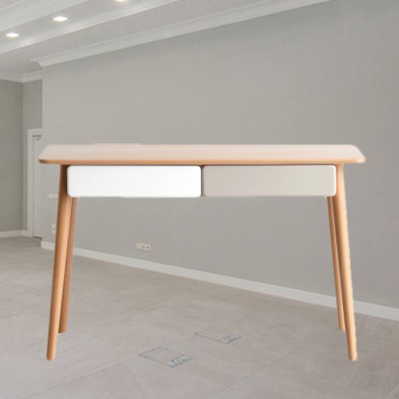 Compact Solid Wood Writing Desk with Double Drawers, Durable Scratch-Resistant Finish, and Versatile Design