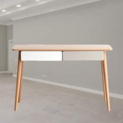 Compact Solid Wood Writing Desk with Double Drawers, Durable Scratch-Resistant Finish, and Versatile Design