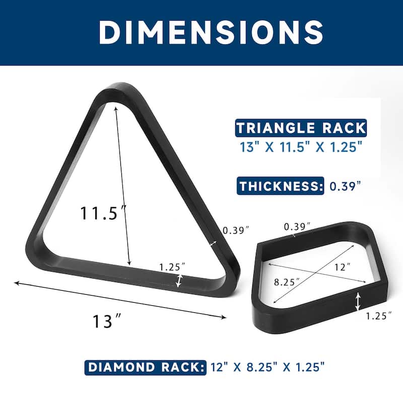 GSE™ Black Solid Wood Billiard 8-Ball Triangle/9-Ball Diamond Pool Ball Racks for 2-1/4" Pool Balls