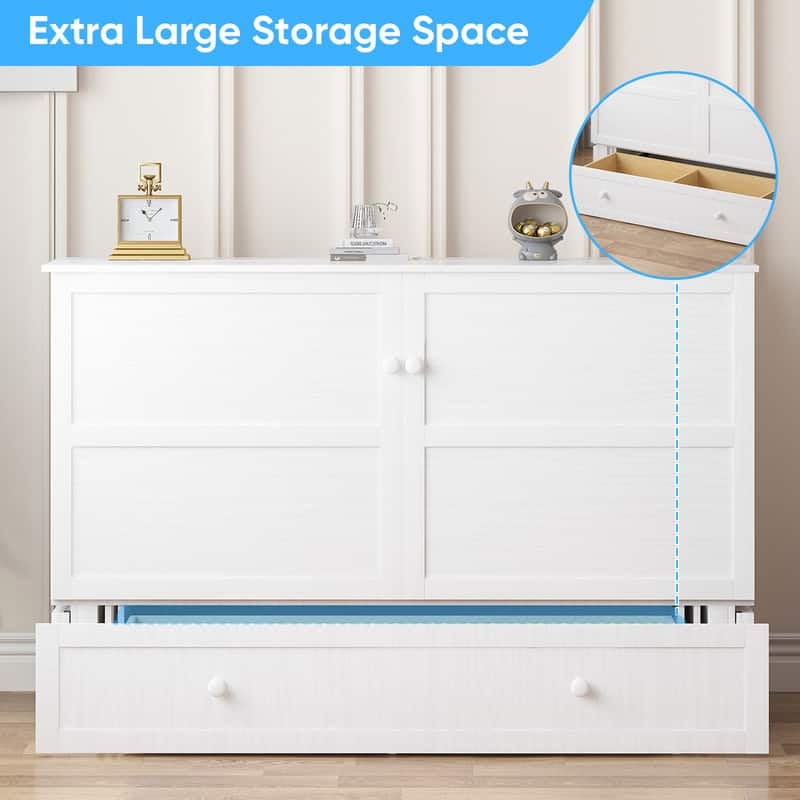 Mixoy Murphy Bed with Mattress,Cube Foldable Cabinet Bed with Charging Station