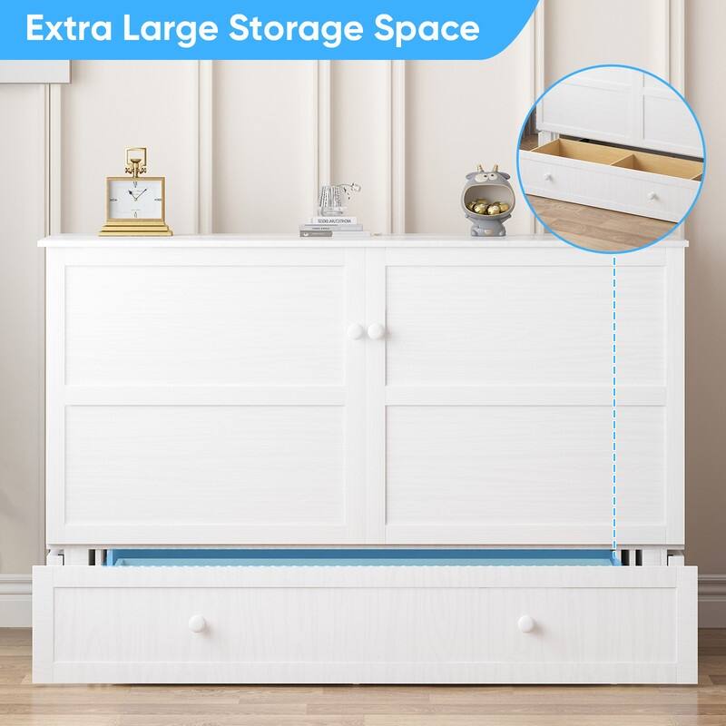 Mixoy Queen Murphy Bed Chest with Charging Station and Storage Drawer,No Mattress