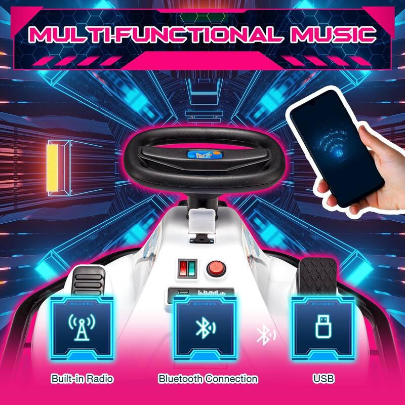EROMMY Kids Electric Car with 360°Rotatable Universal Wheels, Kids Electric Toy Car with Acceleration Pedal, Music, Bluetooth