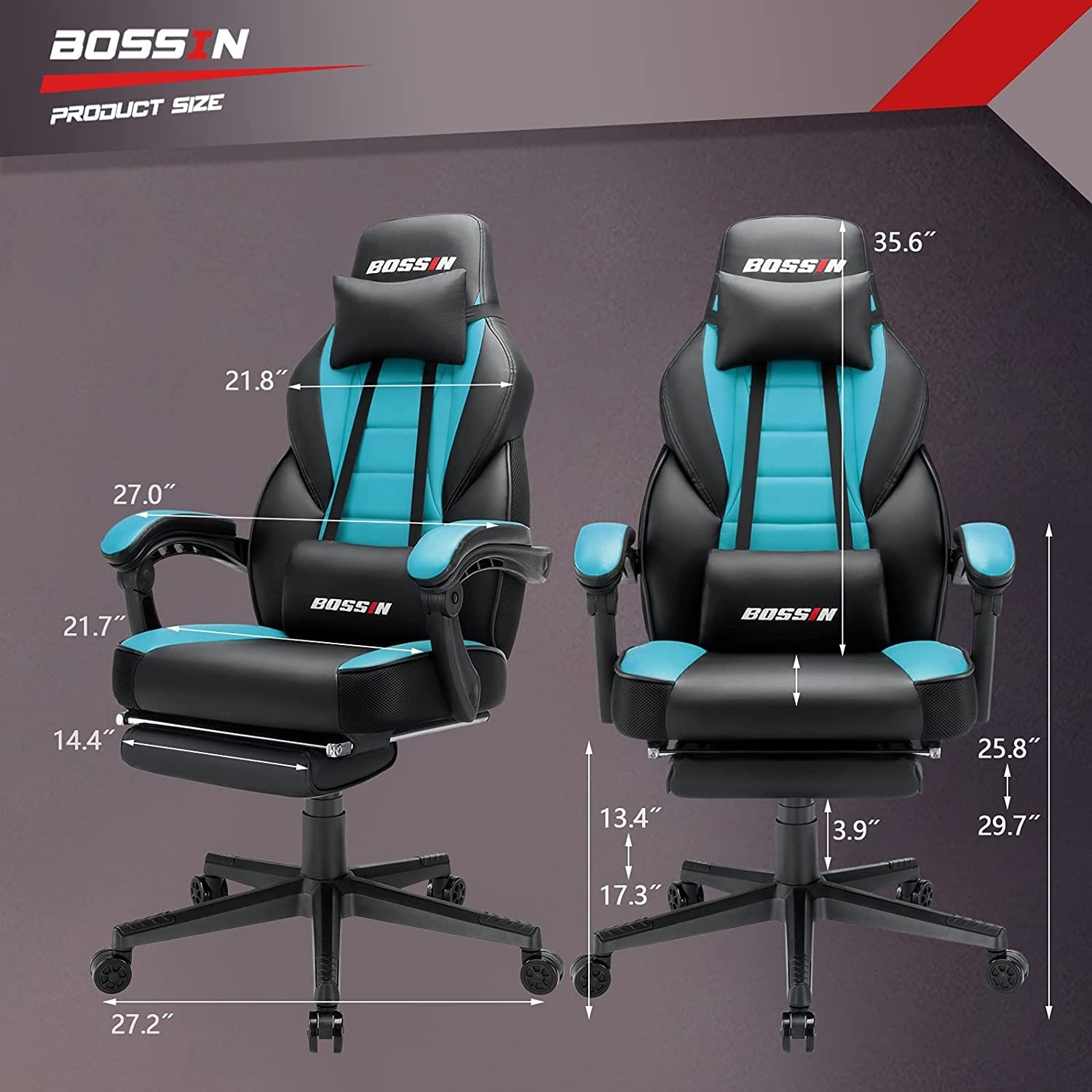 Bossin racing style gaming chair computer sales desk chair with footrest and headrest