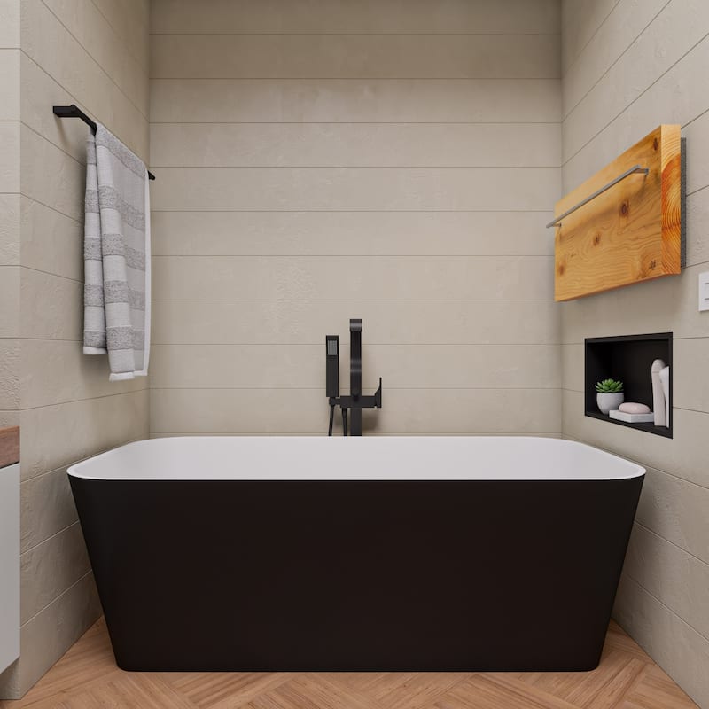 ALFI brand 67" Black & White Matte Rectangular Solid Surface Resin Soaking Bathtub