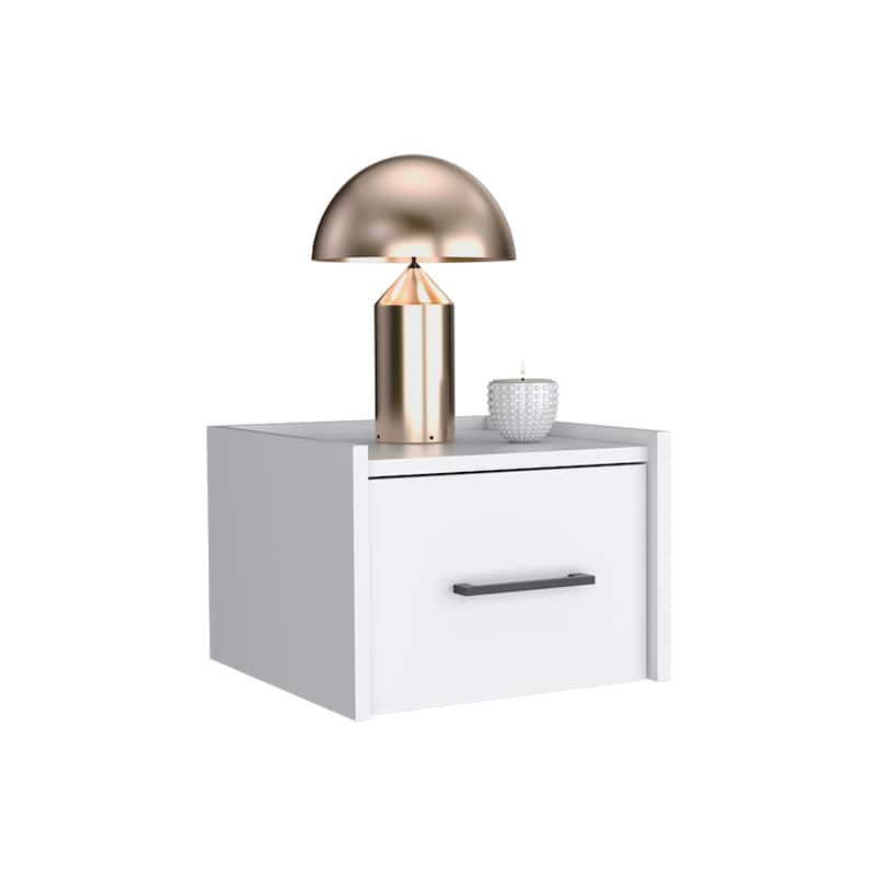 Modern Floating Nightstand with Drawer Wall-Mounted Wood Bedside Table with Metal Accents