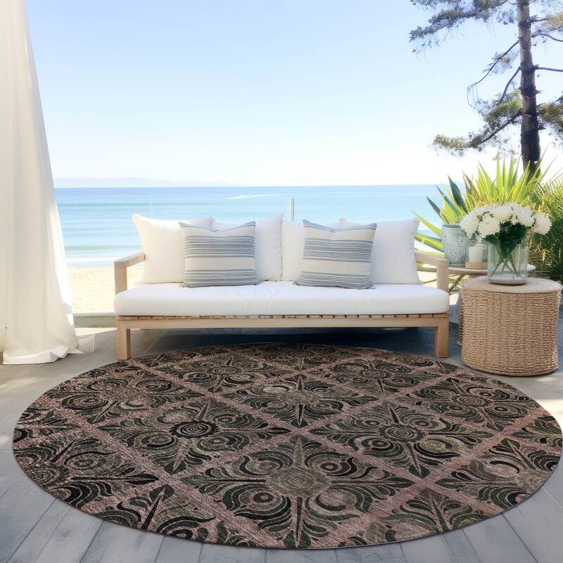 Machine Washable Indoor/ Outdoor Chantille Mosic Rug - Paprika - 8' x 8'